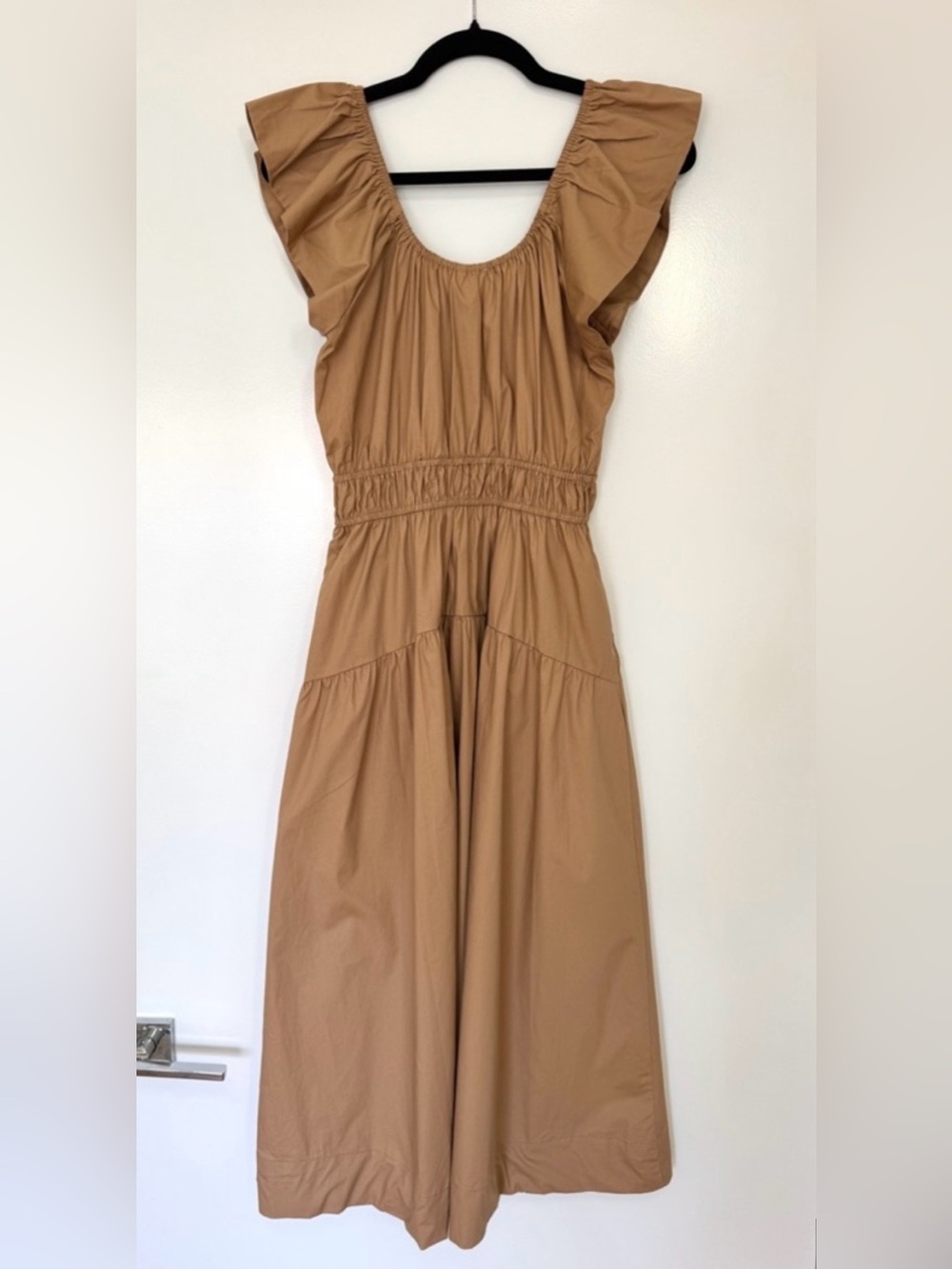 Marea by Liz Joy Jane in Camel Solid Cotton Midi Dress Small $268 Worn Once EUC - Picture 4 of 10
